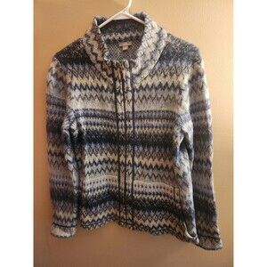 J. Jill Women's Sweater Blue Gray Multi Striped Full Zip Angora Wool Size S